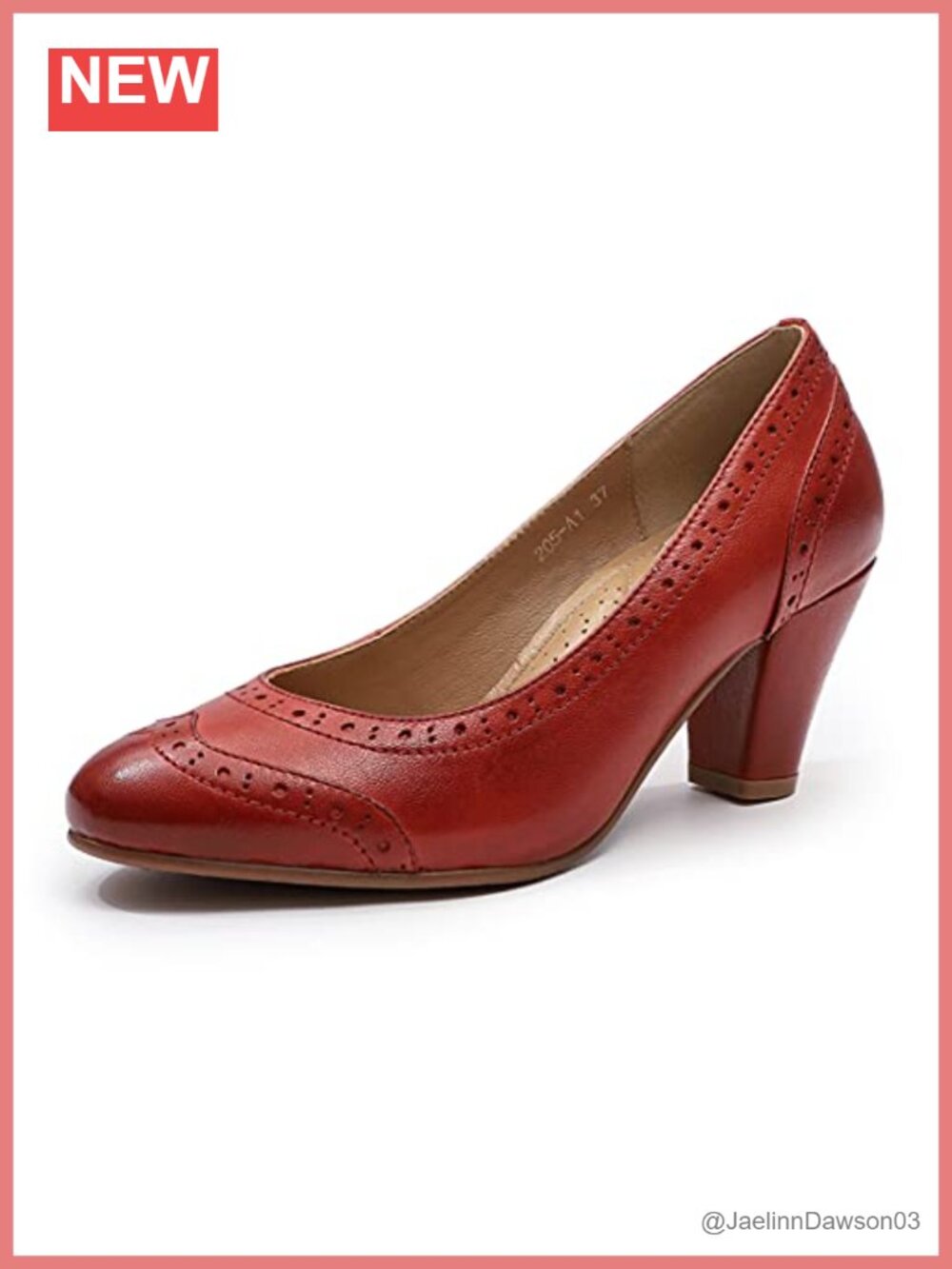 Women's Leather Block Heel Pumps Round Toe Office Work Shoes